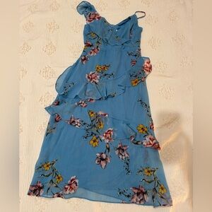 Avec Les Filles Asymmetrical Blue Floral Dress
